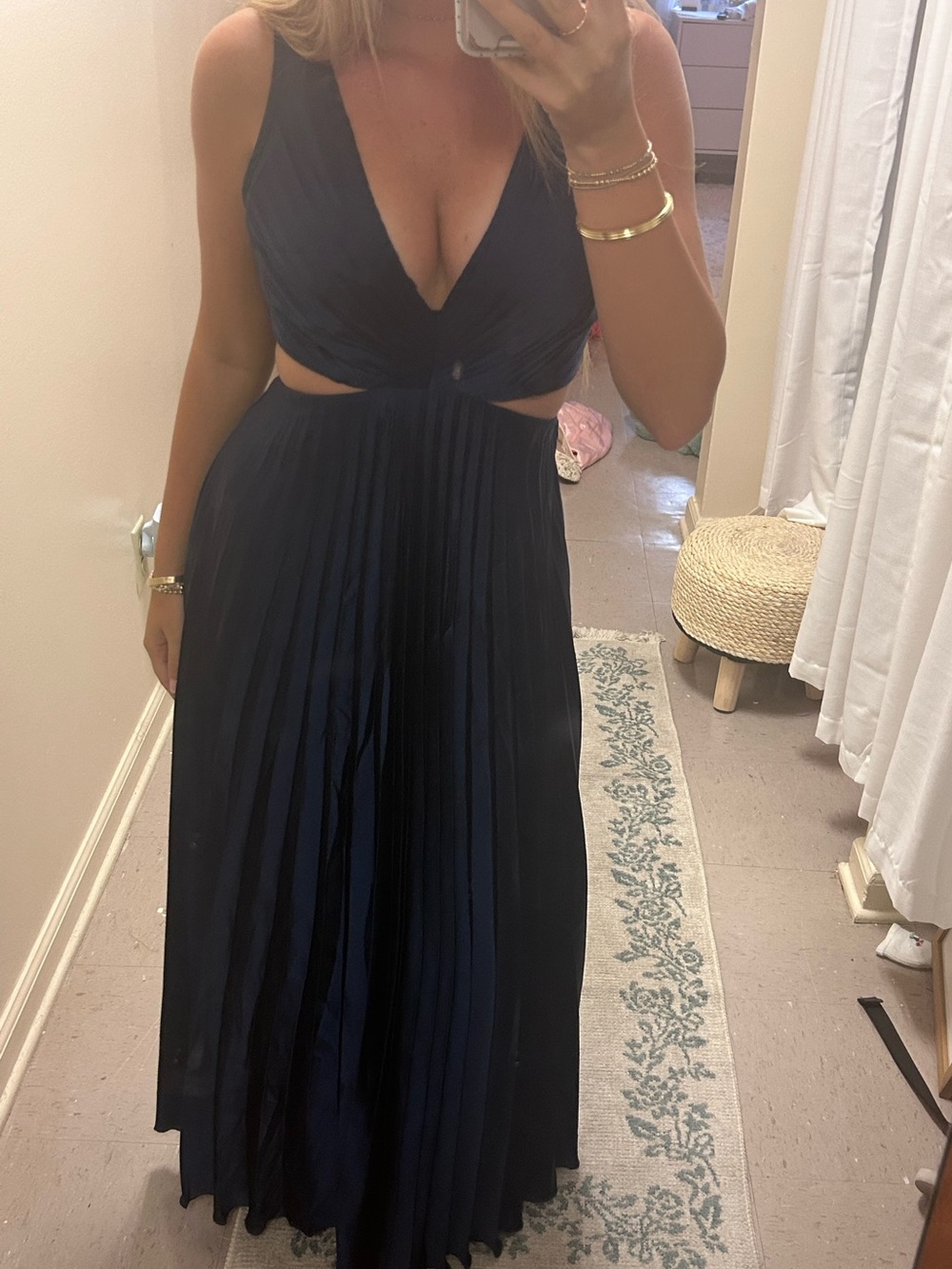 Abercrombie & Fitch Navy Pleated Cutout Maxi Dress